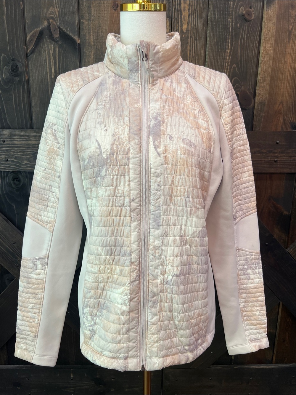 CALIA Carrie Underwood Hybrid Puffer Jacket Full Zip Cream Pink Marble Large L